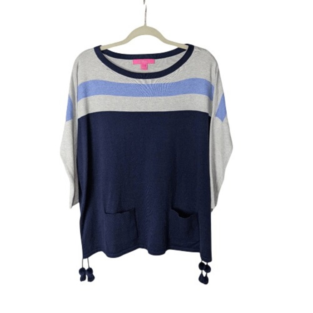 Lilly Pulitzer Elba Coolmax sweater w Pockets in True Navy Moonlight Colorblock